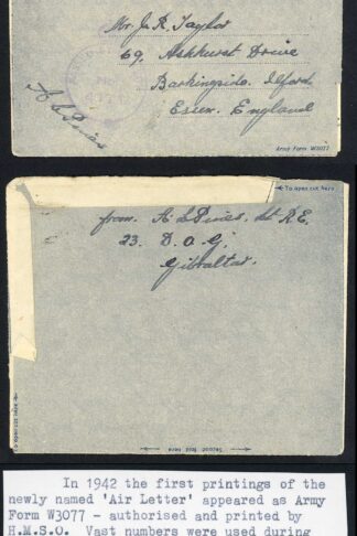 Gibraltar 1943 Censored Air Letter to England