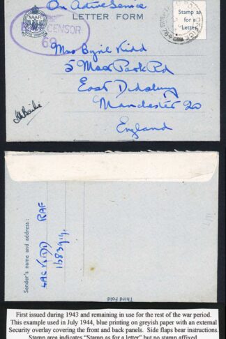 NAAFI Letter Card 1944 RAF Censor
