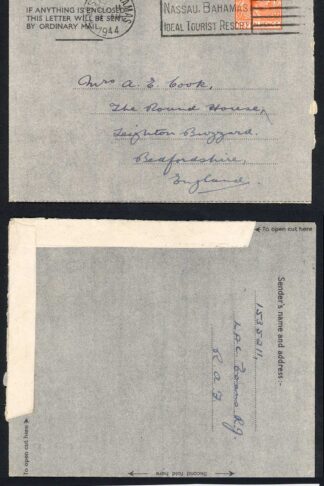 Bahamas 1944 1st Standard Air Letter used to England