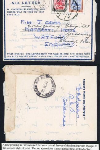 Sudan Air Letter 1945 New Printing readdressed to Guernsey