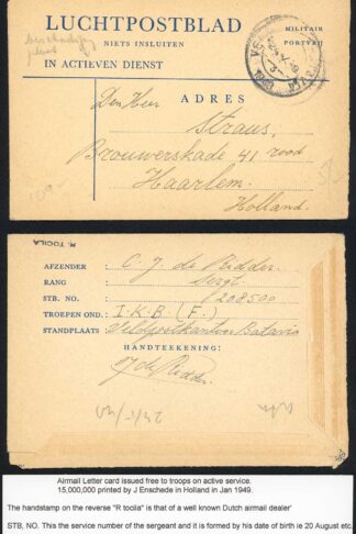 Dutch East Indies Airmail Letter card (handstamp R Tocila)