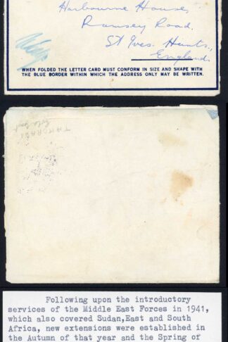 MEF 1942 RAF Censored Letter card Carried by RAF transport