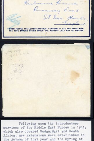 MEF 1942 RAF Censored Letter card Carried by RAF transport
