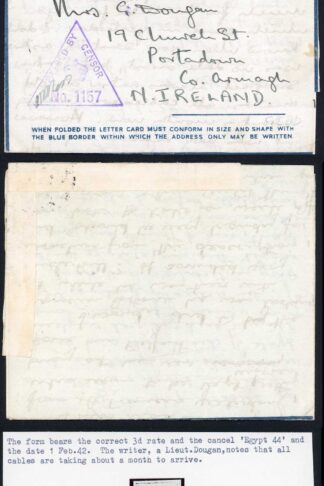 Egypt to 1942 Censored Airmail Lettersheet to Northern Ireland
