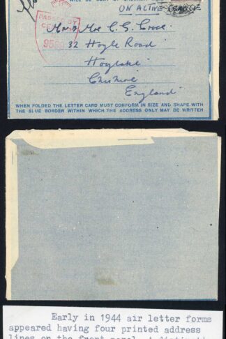 Egypt to England 1944 Censored Letter Sheet