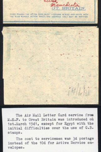 Jerusalem to UK June 1941 Censored Air Mail Letter Card with UK Stamp