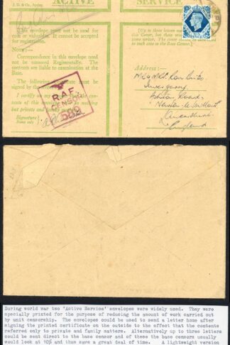 MEF to England RAF Censor Active Service envelope with the original 10d rate
