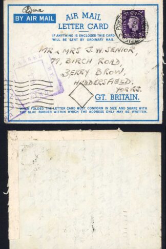 Cairo WWII Airmail Letter 22 Oct 41 to Huddersfield with Censor Mark