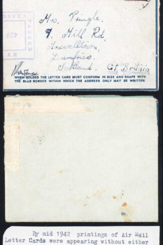 Front of Airmail Letter with Censor Mark and GT Britain hand-written