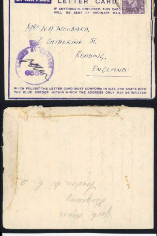 MEF Airmail Letter 3rd Feb 44 in Purple later use from 1943/44 with Censor Mark