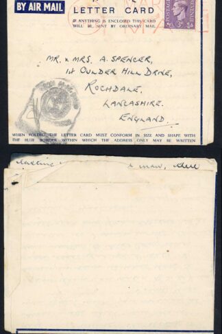 Middle East Airmail Letter Oct 1943 from Seaman on HMS Tenacious Censor Mark