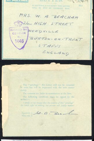 Egypt Air Letter Aug 1945 Privilege letters with Censor Mark
