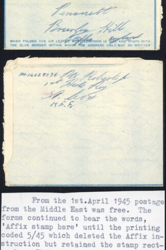 Palestine Air Letter 19th Nov 45 coded 5/45 which deleted the Affix instruction