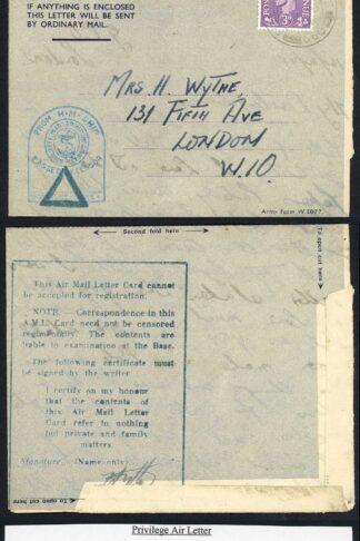 FPO 19th June 1944 Privilege Airmail Letter with Blue Naval Tombstone Censor ma