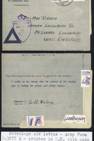 Italy Air Letter 15th Dec 1944 used by British NCO in Hospital