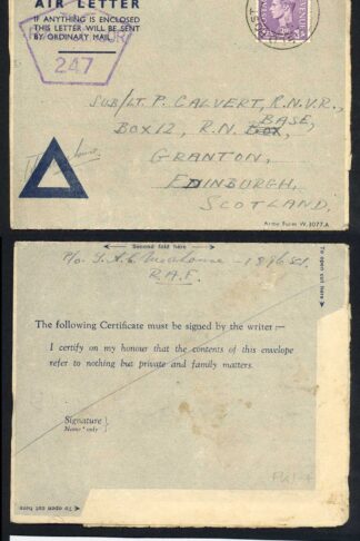 Field Post 23rd Feb 1945 Privilege Air Letter used by RAF Officer in C.M.F