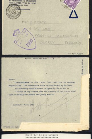 C.M.F. Base Army Post Office Privilege Airmail Letter 24th Aug 44 with Censor M