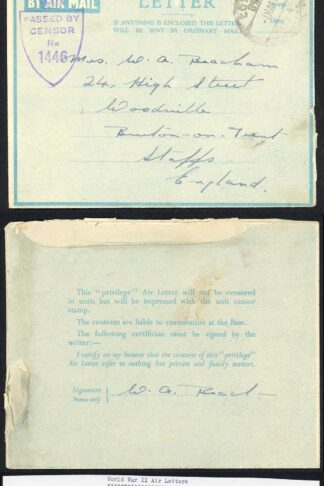 Egypt Privilege Air Letter 7th May 1945 with Honour Cert on Rear Pannel