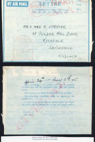 WWII Privilege Air Letter probably written by Able Seaman on HMS Tenacious