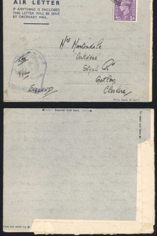 Algiers Air Letter 16.6.44 with H.M. Ship Naval Tombstone Censor