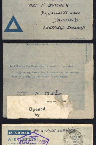 Italy and Austria Three Air Letters from airman RAF/CMF postage free