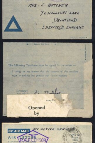 Italy and Austria Three Air Letters from airman RAF/CMF postage free
