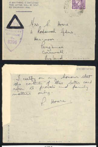 C.M.F Handmade Privileged Air Letter with hand created triangle 13th Feb 45