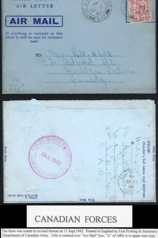 Sussex UK Armed Forces Air Letter Cancelled FPO 432 5th Dec 1942