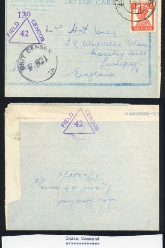 India 1943 Censored airmail Lettersheet to England