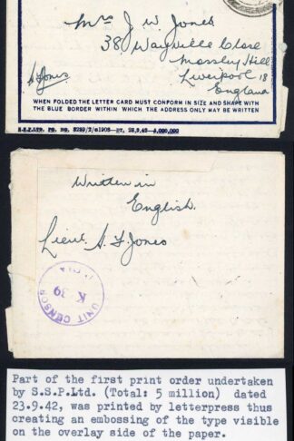 Indian Command April 1943 Censored Airletter sheet to England