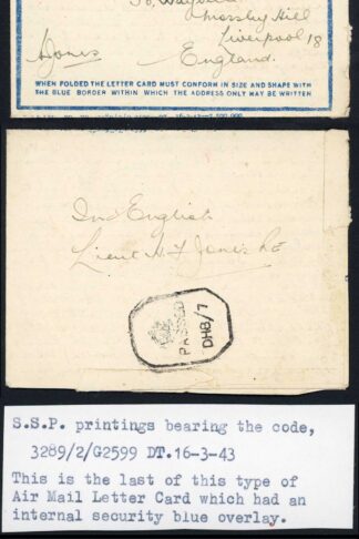 Indian Command 1943 Censored Airletter sheet to England