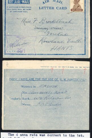 Indian Command 1943 India to England correct 4d rate