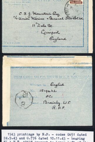 Indian Command 1943 Censored Airmail Letter to UK