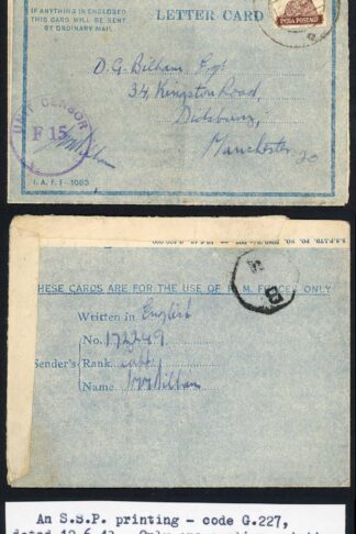 Indian Command Airletter SSP printing (earlier) Censored to UK