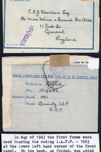 Indian Command Airletter with THESE CARDS ARE FOR THE USE OF HM FORCES