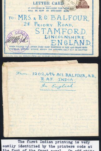 Indian Command 1943 Censored Airmail Lettersheet