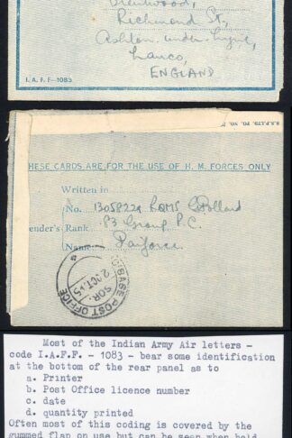 Indian Command Censored Airmail Lettersheet