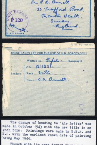 Indian Command 1945 Censored Airmail Lettersheet