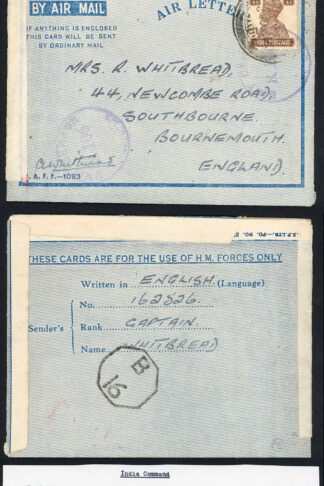 Indian Command 1944 Censored Airmail Lettersheet