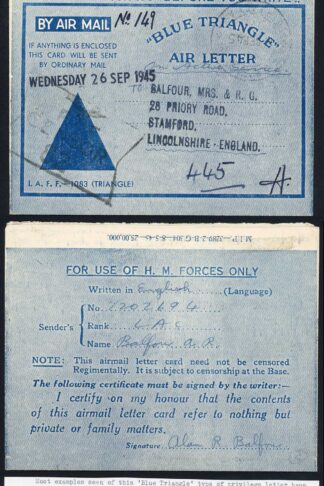 Indian Privilege 1945 RAF Censored Airmail Lettersheet (Inscr Card not Letter)