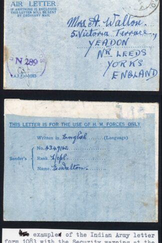 Indian Privilege 1943 Censored Airmail Lettersheet