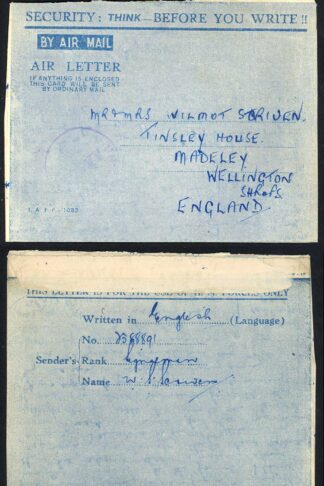 South East Asia 1944 Censored Airmail Lettersheet