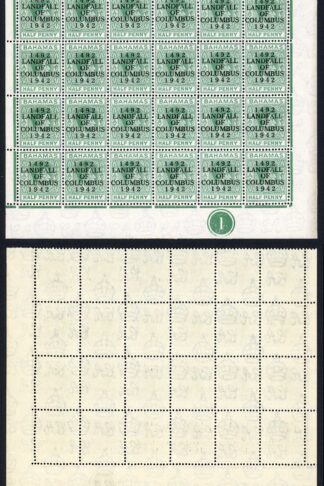 Bahamas KGVI SG162  1/2d Columbus U/M Corner PLATE Block of Twenty Four