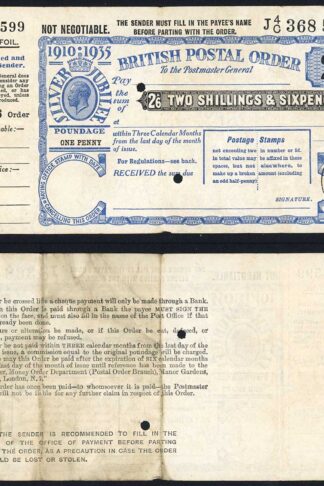 1935 Silver Jubilee 2/6 Commemorative Postal Order The Lizard 20th July 1935 CDS