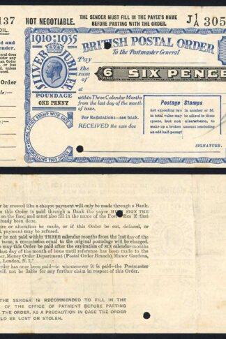 1935 Silver Jubilee 6d Commemorative Postal Order 20 May 1935 CDS
