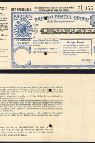 1935 Silver Jubilee 6d Commemorative Postal Order 18th May 1935 CDS