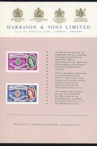 1960 EUROPA (SG621-622) HARRISON AND SONS PRESENTATION CARD.