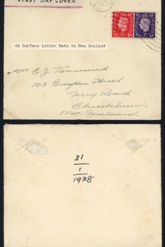 KGVI 3d on a 31 Jan 1938 First Day Cover