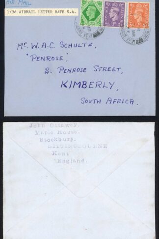 KGVI commercial cover to South Africa