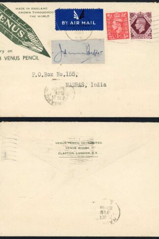 KGVI commercial illustrated cover to India HB Venus Pencil